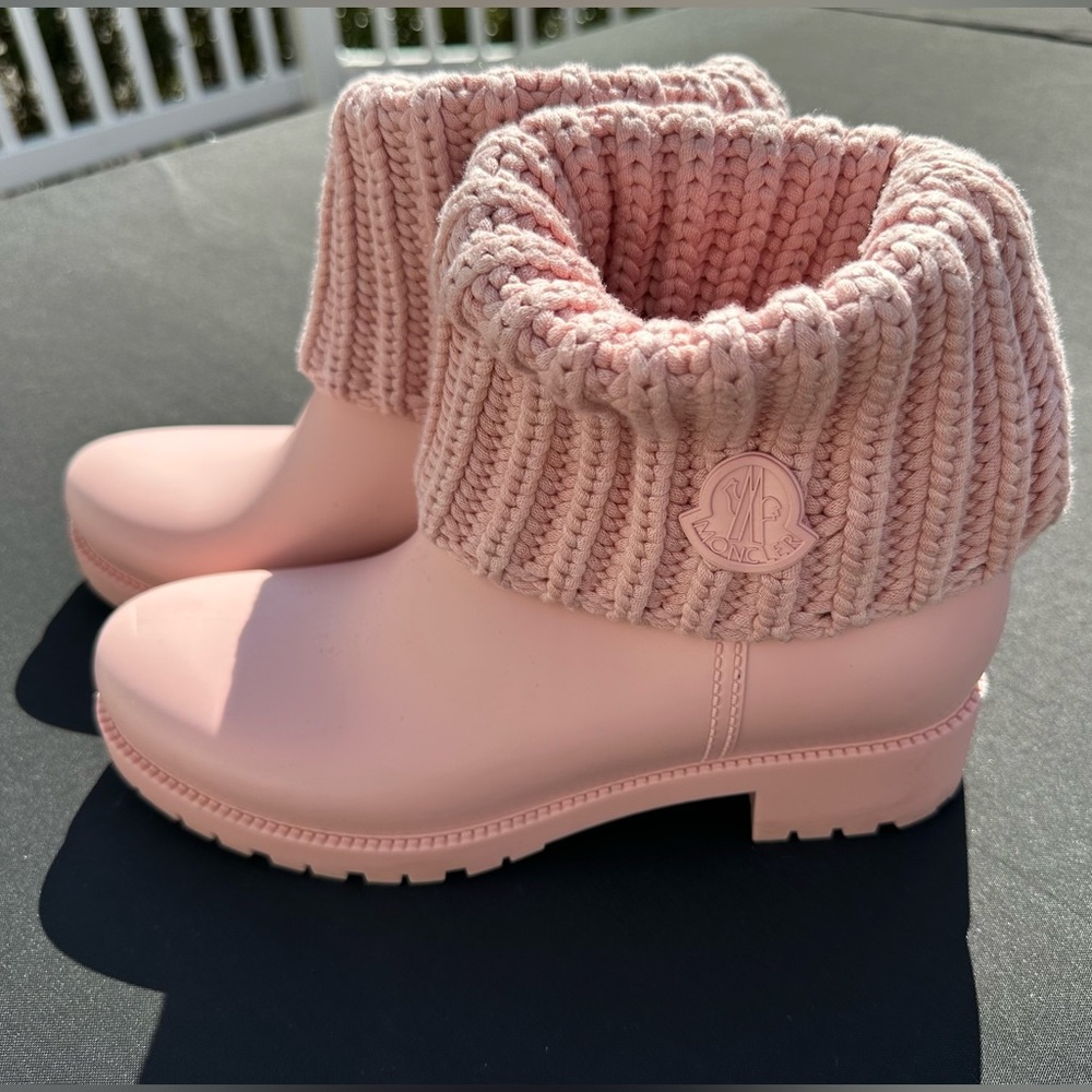 Pink Moncler Ginette Wool-Trim Rain Boots Sz.39/Women’s 9